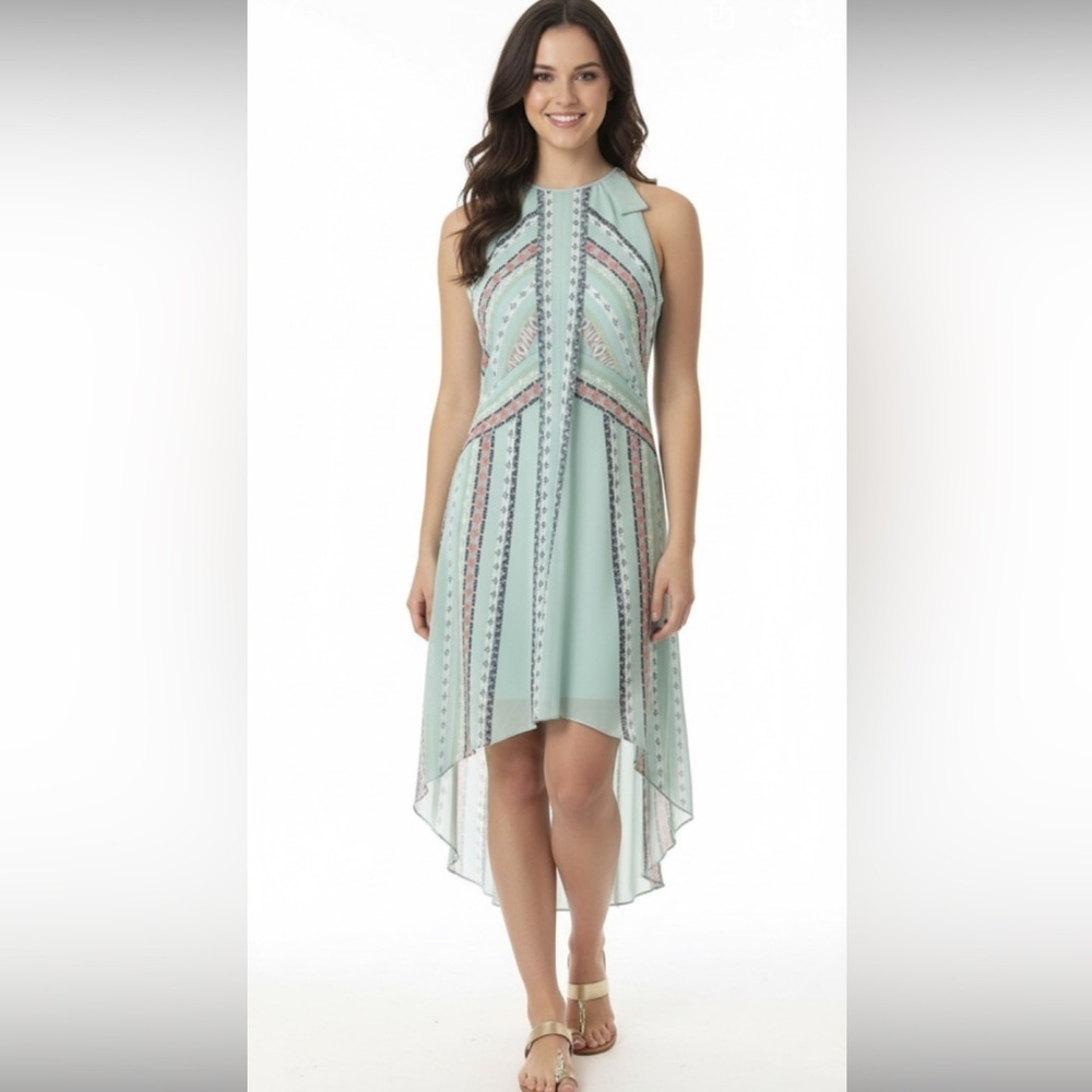 BCBGMAXAZRIA Ginevia green maxi dress high low size small boho